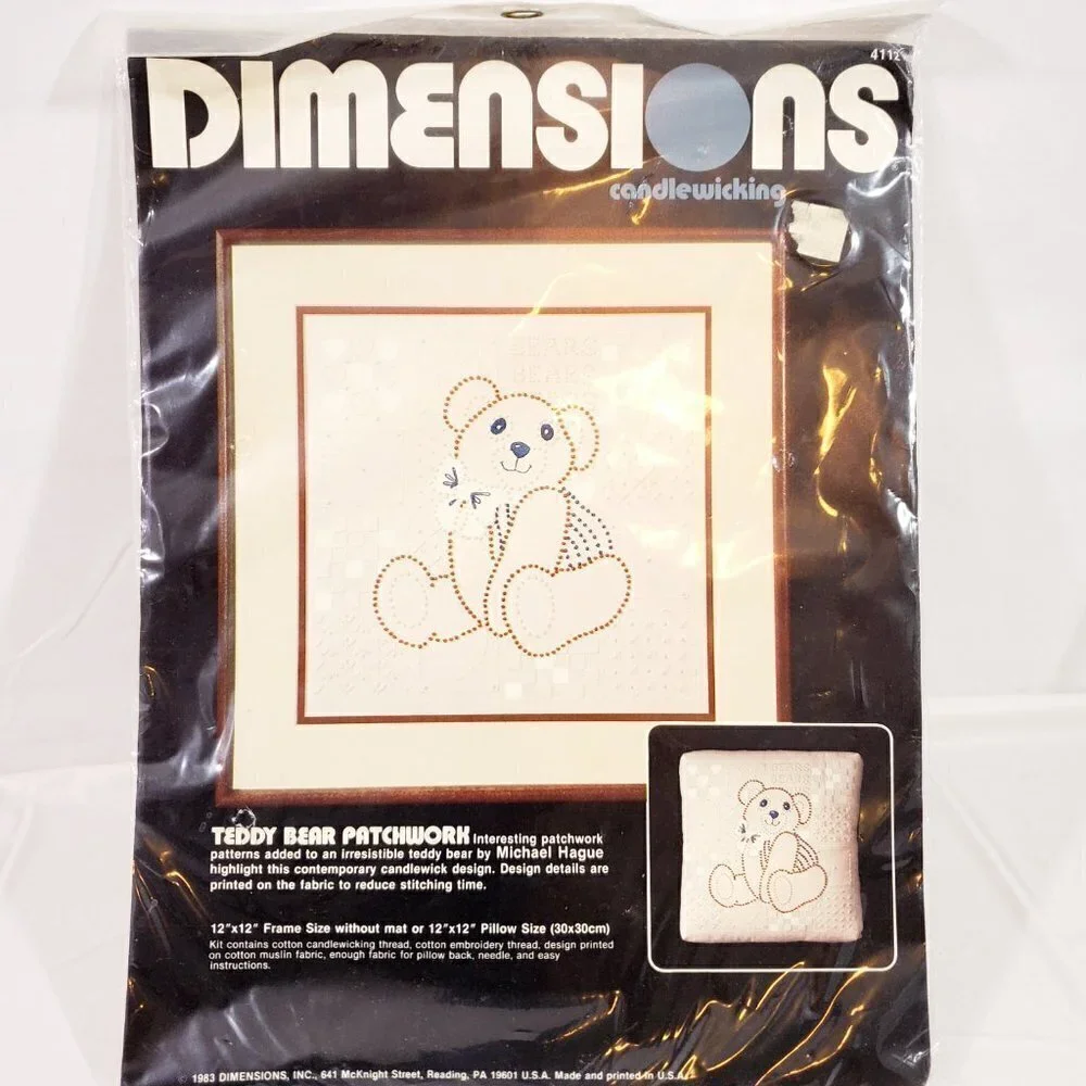 Vintage 1983 Dimensions TEDDY BEAR Candle Wicking Patchwork Needle Craft Kit